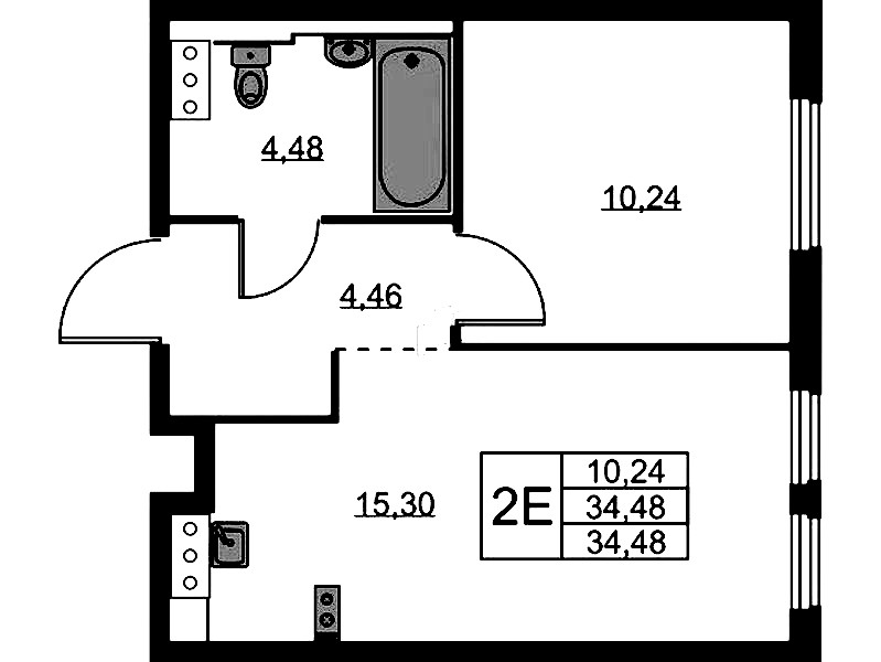 1-комнатная квартира 34.48 м², 7/11 эт., ЖК «Новое Колпино»